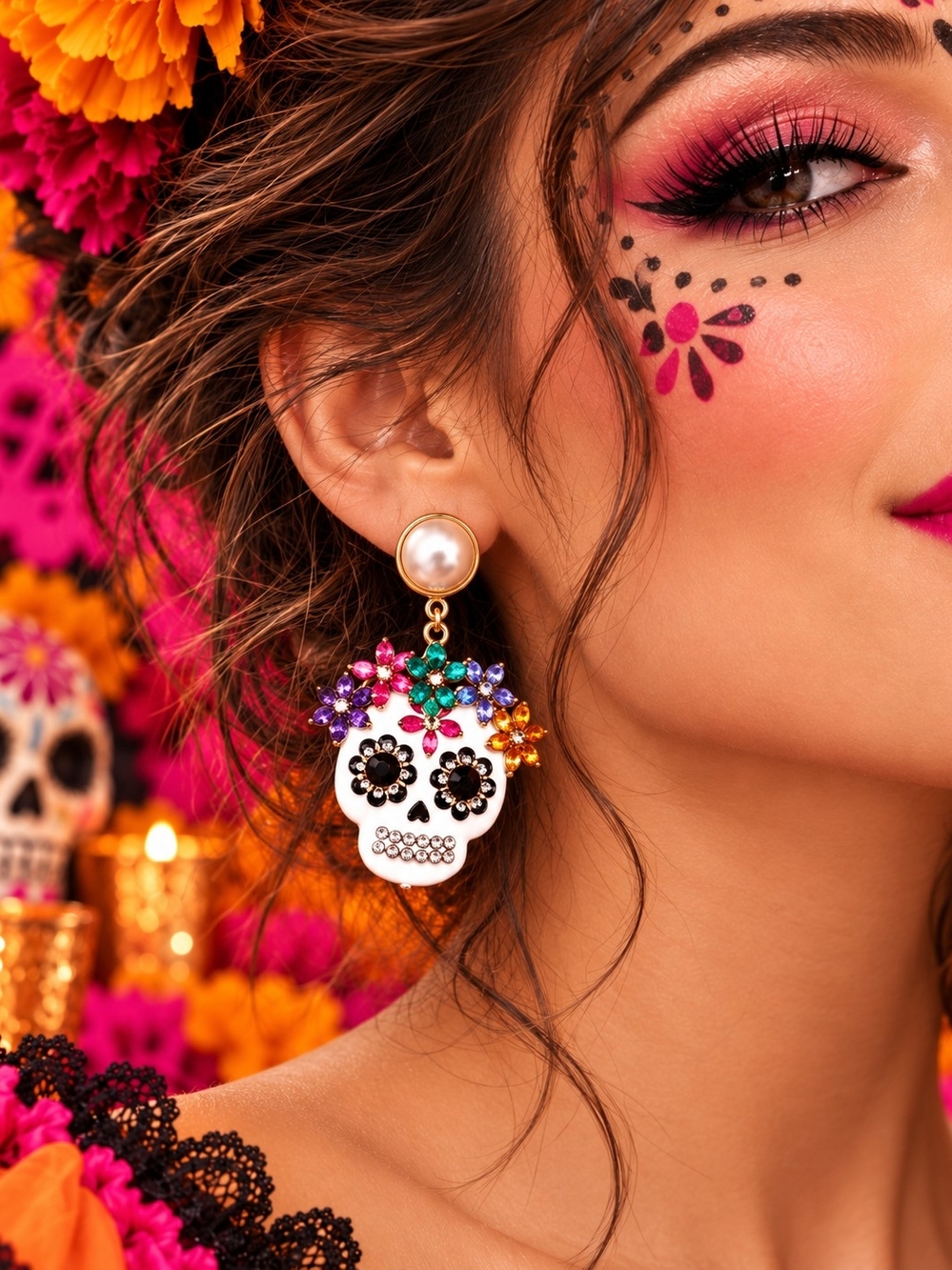 BETSEY JOHNSON DIA DE LOS MUERTOS SUGAR SKULL EARRINGS